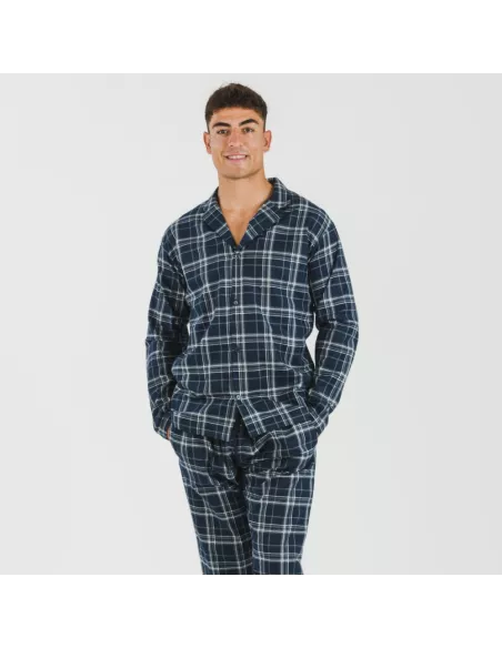 Pijama flanela com lapela homem Cuadro Brais azul pijamas-compridos-homem