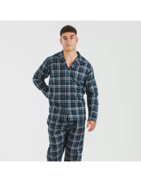 Pijama flanela com lapela homem Cuadro Brais azul pijamas-compridos-homem