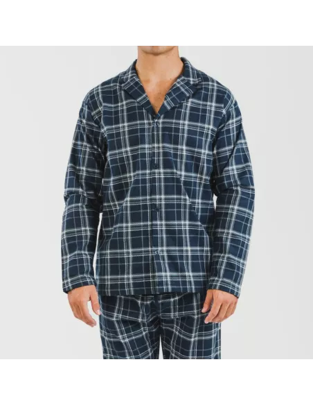 Pijama flanela com lapela homem Cuadro Brais azul pijamas-compridos-homem