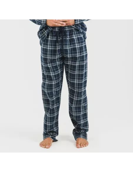 Pijama flanela com lapela homem Cuadro Brais azul pijamas-compridos-homem