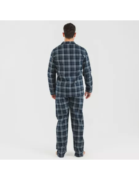 Pijama flanela com lapela homem Cuadro Brais azul pijamas-compridos-homem