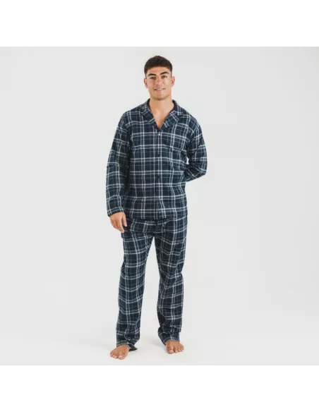 Pijama flanela com lapela homem Cuadro Brais azul pijamas-compridos-homem