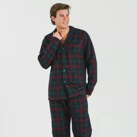 Pijama flanela com lapela homem Cuadro Roman azul marinho pijamas-compridos-homem