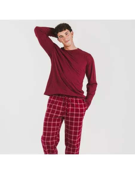 Pijama homem flanela Cuadro Nitari bordeaux pijamas-compridos-homem