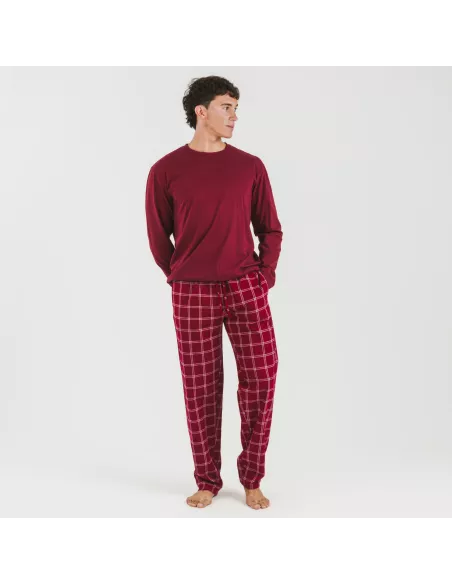 Pijama homem flanela Cuadro Nitari bordeaux pijamas-compridos-homem