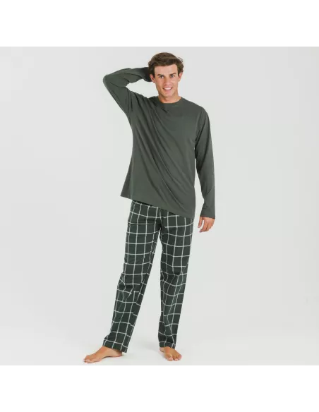 Pijama homem flanela Cuadro Andino verde caça pijamas-compridos-homem