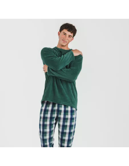 Pijama coral homem Cuadro Ferni  verde pijamas-compridos-homem