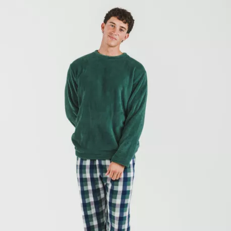 Pijama coral homem Cuadro Ferni  verde pijamas-compridos-homem