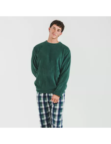 Pijama coral homem Cuadro Ferni  verde pijamas-compridos-homem