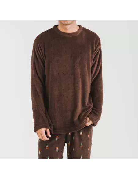 Pijama coral homem Pelayo castanho pijamas-compridos-homem