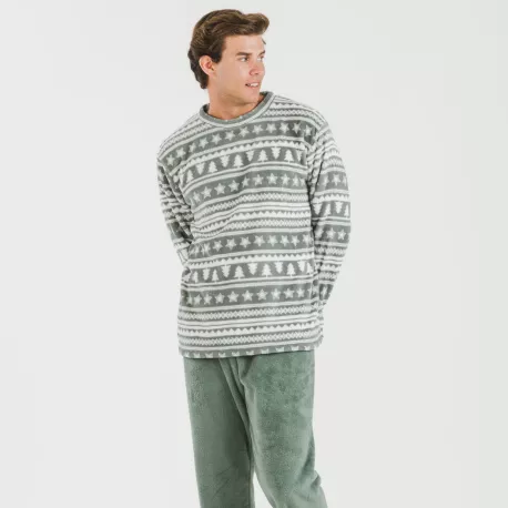 Pijama coral homem Teseo verde caça pijamas-compridos-homem