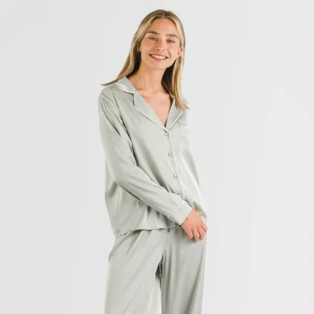 Pijama comprido mulher Saten Friday liso roupa-para-estar-por-casa