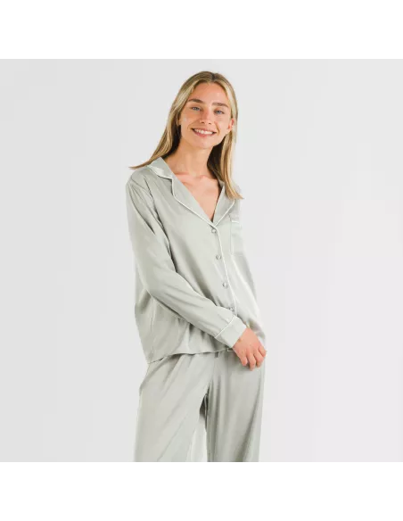 Pijama comprido mulher Saten Friday liso roupa-para-estar-por-casa