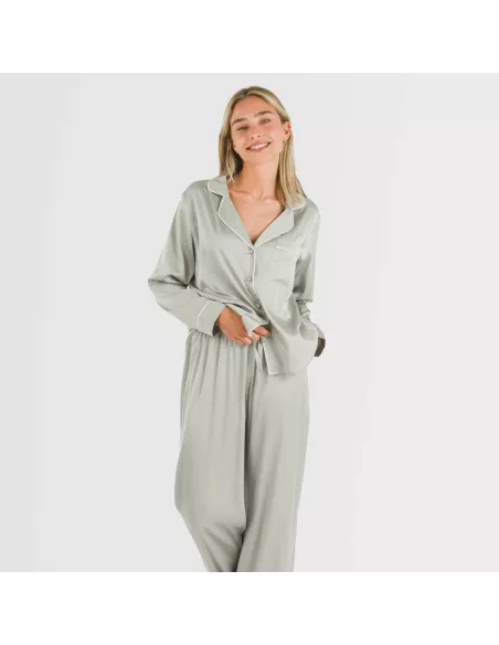 Pijama comprido mulher Saten Friday liso roupa-para-estar-por-casa