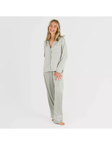 Pijama comprido mulher Saten Friday liso roupa-para-estar-por-casa