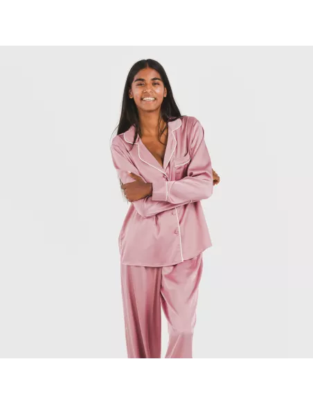 Pijama comprido mulher Saten Friday liso roupa-para-estar-por-casa