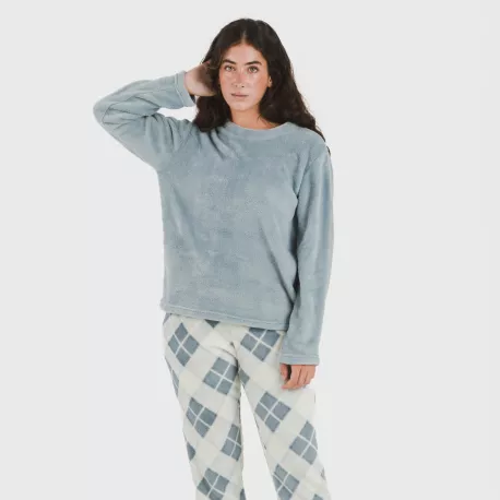 Pijama coral Cuadro Guima azul indigo pijama-inverno-mulher