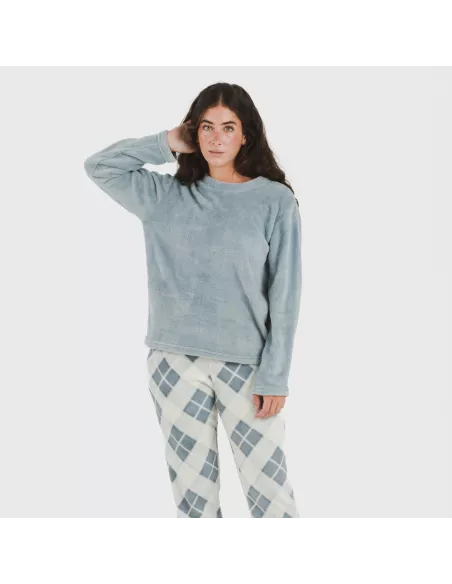Pijama coral Cuadro Guima azul indigo pijama-inverno-mulher