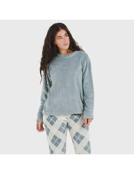 Pijama coral Cuadro Guima azul indigo pijama-inverno-mulher