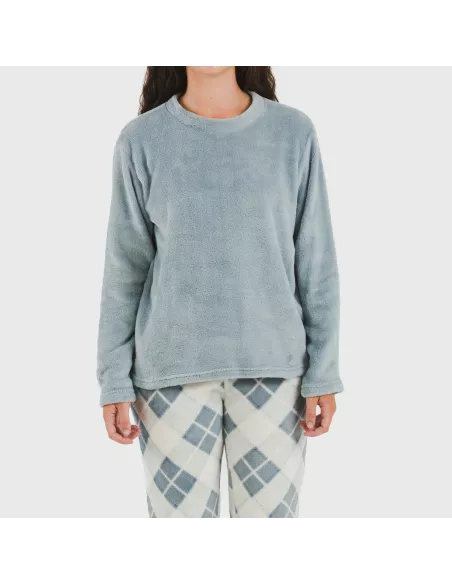 Pijama coral Cuadro Guima azul indigo pijama-inverno-mulher