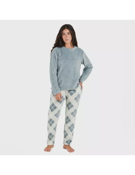 Pijama coral Cuadro Guima azul indigo pijama-inverno-mulher