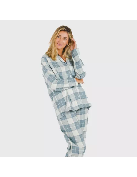 Pijama flanela com lapela mulher Cuadro Guima azul indigo pijama-inverno-mulher