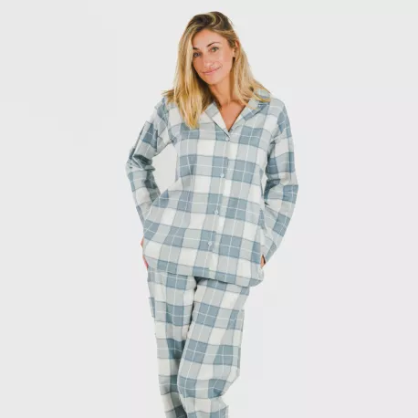Pijama flanela com lapela mulher Cuadro Guima azul indigo pijama-inverno-mulher
