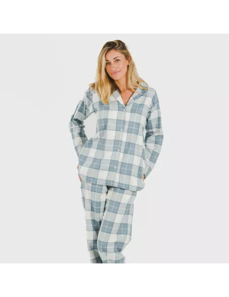 Pijama flanela com lapela mulher Cuadro Guima azul indigo pijama-inverno-mulher