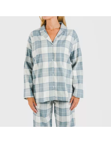 Pijama flanela com lapela mulher Cuadro Guima azul indigo pijama-inverno-mulher