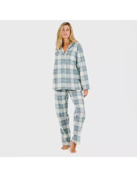 Pijama flanela com lapela mulher Cuadro Guima azul indigo pijama-inverno-mulher