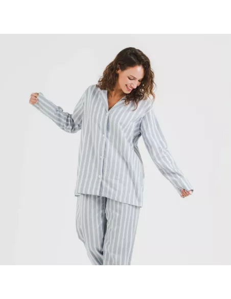 Pijama flanela com lapela mulhe Raya Marsella azul indigo pijama-inverno-mulher