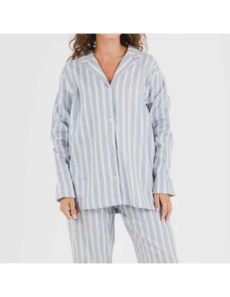Pijama flanela com lapela mulhe Raya Marsella azul indigo pijama-inverno-mulher