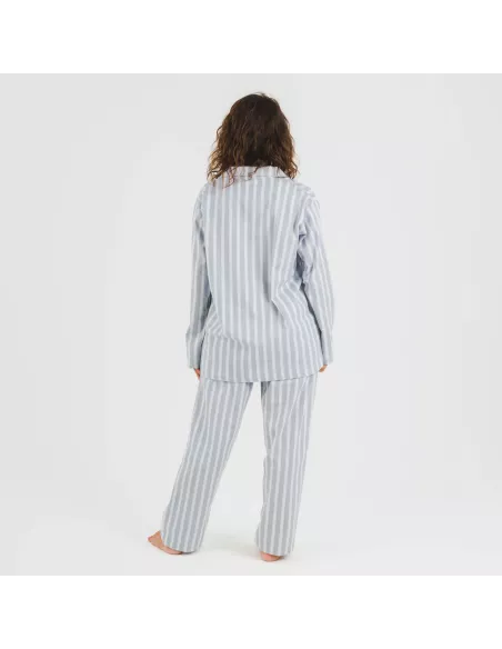 Pijama flanela com lapela mulhe Raya Marsella azul indigo pijama-inverno-mulher