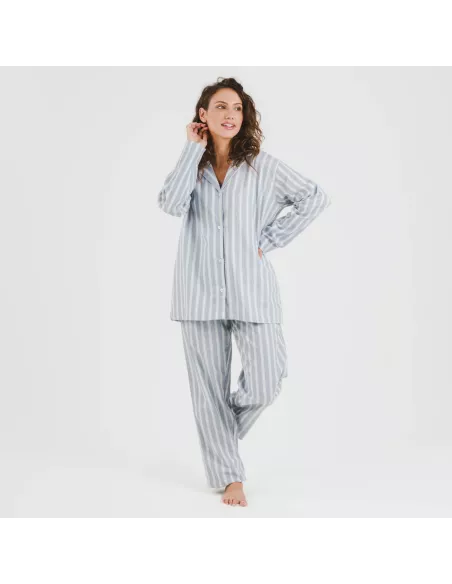 Pijama flanela com lapela mulhe Raya Marsella azul indigo pijama-inverno-mulher