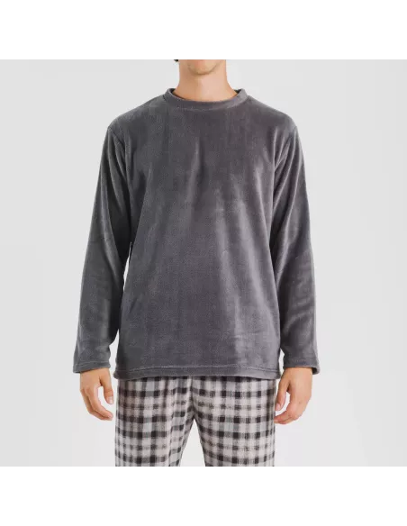 Pijama coral homem Cuadro Javier cinza pijamas-compridos-homem