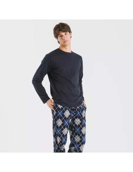 Pijama homem flanela Roldan azul marinho pijamas-compridos-homem