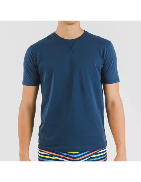 Pijama curto algodão homem Flax azul pijamas-curtos-homem