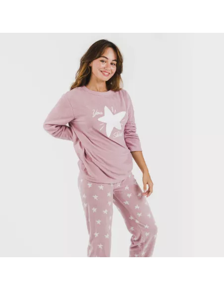 Pijama polar Iconic malva rosa pijama-inverno-mulher