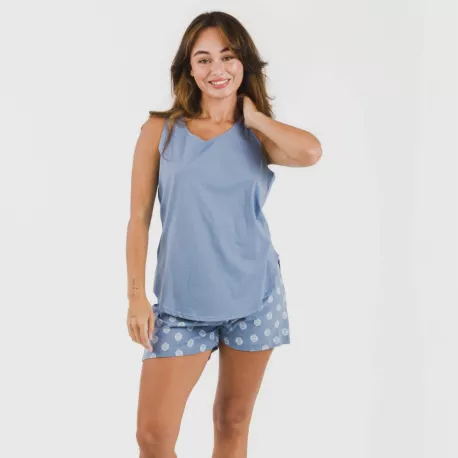 Pijama curto algodão Garbo azul añil pijamas-curtos-mulher