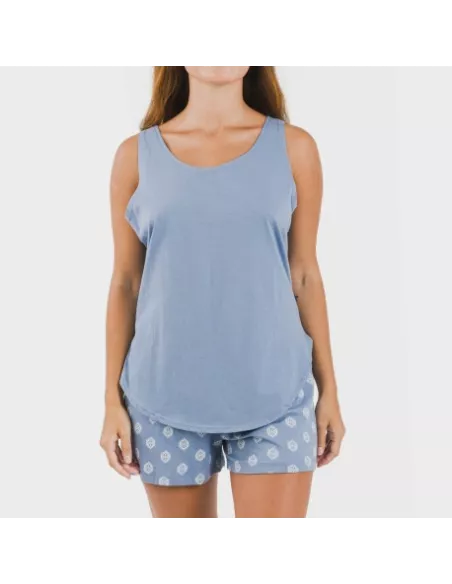Pijama curto algodão Garbo azul añil pijamas-curtos-mulher