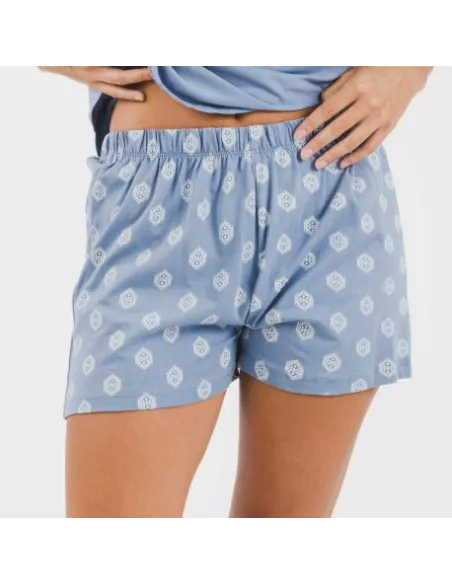 Pijama curto algodão Garbo azul añil pijamas-curtos-mulher
