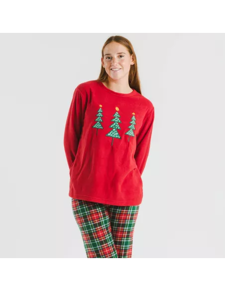 Pijama polar Cuadro Aros bordeaux pijama-inverno-mulher