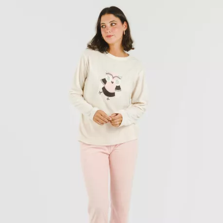 Pijama polar Buho rosa palo pijama-inverno-mulher