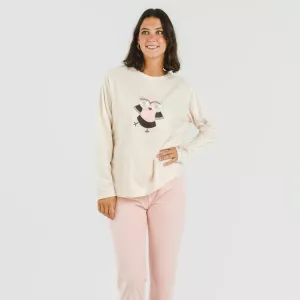 Pijama polar Buho rosa palo 2