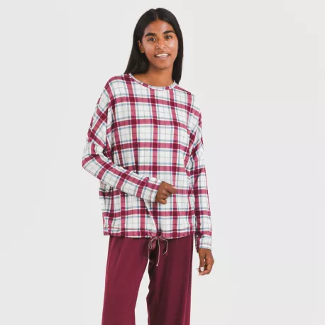 Pijama comprido Secret mujer Cuadro Dalis bordeaux pijamas-compridos-de-mulher