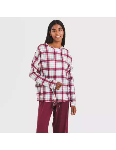 Pijama comprido Secret mujer Cuadro Dalis bordeaux pijamas-compridos-de-mulher