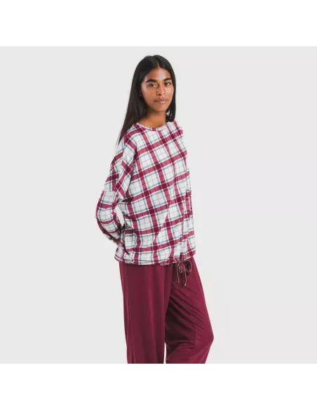 Pijama comprido Secret mujer Cuadro Dalis bordeaux pijamas-compridos-de-mulher