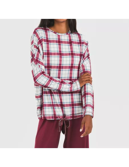 Pijama comprido Secret mujer Cuadro Dalis bordeaux pijamas-compridos-de-mulher