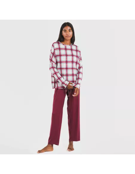 Pijama comprido Secret mujer Cuadro Dalis bordeaux pijamas-compridos-de-mulher