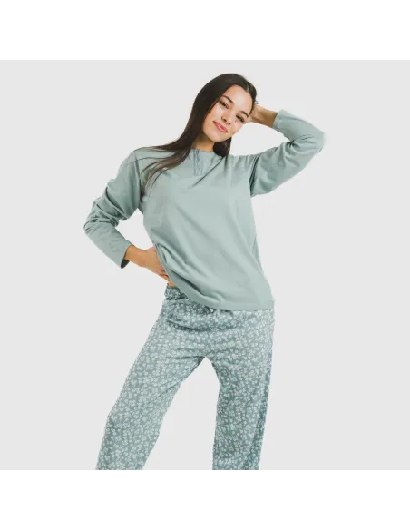 Pijama algodão Oniris azul indigo pijamas-compridos-de-mulher